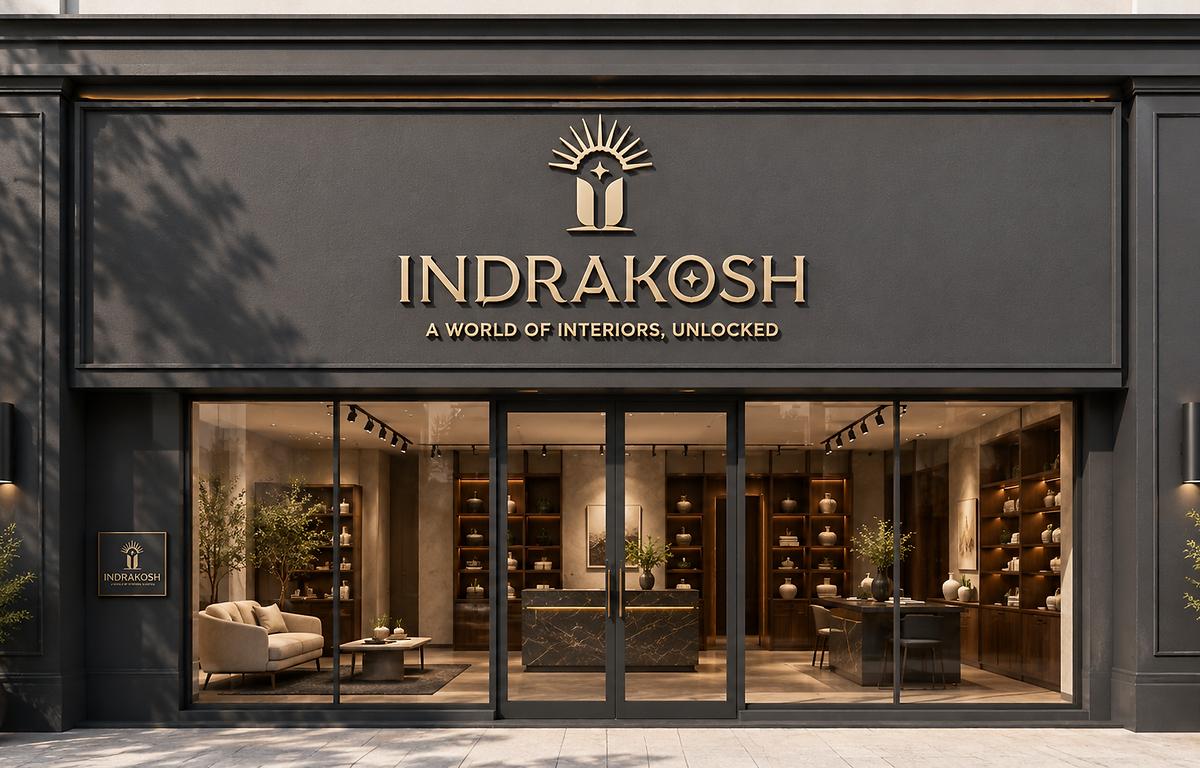 Indrakosh storefront signage mockup